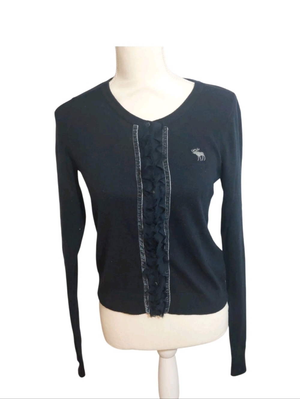 Abercrombie & Fitch Black Ruffle-Trim Long Sleeve Top